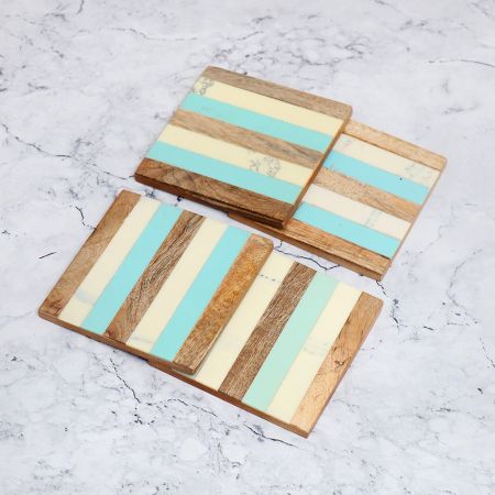 Square Shaped Handcrafted Wooden Coasters - Pack of 4